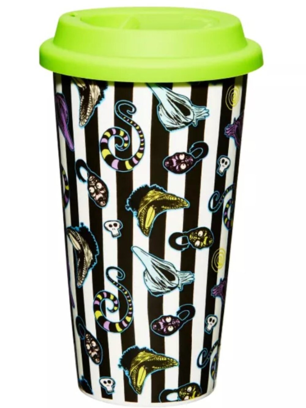 Spirit Halloween Beetlejuice Ceramic Coffee Tumbler with Silicone Lid 14 oz